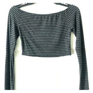 Black and Gray Striped Crop-top